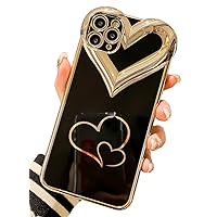 BANAILOA Compatible with Phone 11 Pro Max Cute Case,Luxury Plating 3D Love Heart Camera Protective Soft TPU Girly Case Black Gold Cover Design for Phone 11 Pro Max- 6.5 inch (Black)