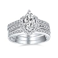 Personalize Vintage Art Deco Style 5-3 CT Cubic Zircoinia Brilliant Cut Round Solitaire Marquise Oval AAA CZ Inset Guard Enhancers Anniversary Engagement Ring Wedding Band Set .925 Sterling Silver