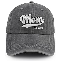 Mom Est 2024 Hat for Women Mama, Funny Adjustable Washed Cotton 3D Embroidered New Mom Gifts Baseball Cap