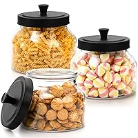 AVLA 3 Pack Glass Jars with Metal Lid, 58 OZ Clear Cookie Candy Jar, Food Storage Container with Black Lid, Empty Canister Set for Kitchen Counter, Pasta, Dog Treat, Snack