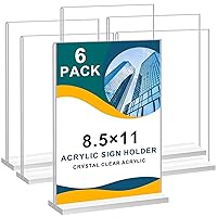 8.5 x 11 Acrylic Sign Holder Clear Table Signs Stand, Double Sided T Shape Flyer Holder Plastic for Picture Paper Card Home Office Menu Retail Show Fair, 6 Pack