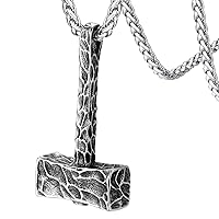 FaithHeart Viking Thor's Hammer Talisman Necklace for Men, Vintage Norse Mjolnir Amulet Pendant with Sturdy Wheat Chain, Stainless Steel Jewelry (Gift Box)