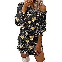 Ladies Casual Valentine's Day Dress Fashion Comfortable Love Heart Printed Off-The-Shoulder Womens Long Summer