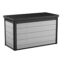Keter Denali 200 Gallon Resin Large Deck Box for Patio Furniture Cushion Storage, Grey/Black