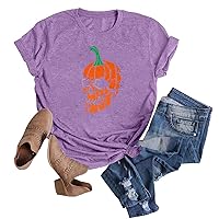 Womens Halloween Shirts Funny Cute Scary Printed Shirts 2023 Fall Crewneck Oversized Fashion Top Shirt