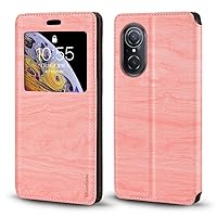 for Huawei Nova 9 SE Case, Wood Grain Leather Case with Card Holder and Window, Magnetic Flip Cover for Huawei Nova 9 SE (6.78”) Pink