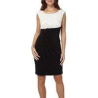 Connected Colorblock Glitter-lace Faux-wrap Dress Size 6 Black