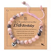 15 Year Old Girl Gift Ideas, Natural Stone Girls Bracelet Gifts for 15 Year Old Girl, 15 Birthday Braided Beads Bracelet Gifts With Message Card for Her Gifts