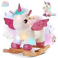 Glow Guards Light Up Musical Unicorn Baby Rocking Horse Set of 2 with Safety Belt White Unicorn Rocker Baby Rocking Chair for Toddlers 1-3