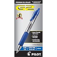 Pilot, G2 Premium Gel Roller Pens, Ultra Fine Point 0.38 mm, Pack of 12, Blue