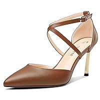 Castamere Womens High Heel Pointed Toe Pumps Ankle Strap Cross-Strap Wedding Dress 3.3 Inches Heels