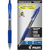 G2 Premium Gel Roller Pens, Fine Point 0.7 mm, Blue, Pack of 12