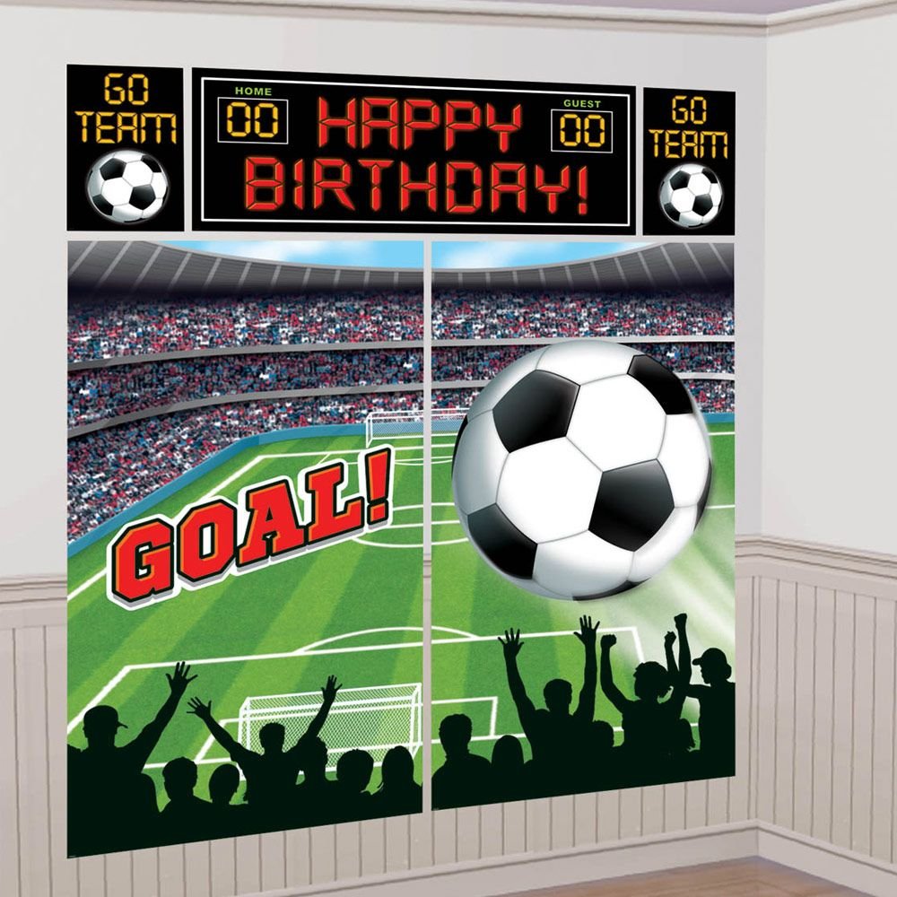 amscan Soccer Goal Birthday Party Soccer Scene Setters Wall Decorating Kit, Multicolor