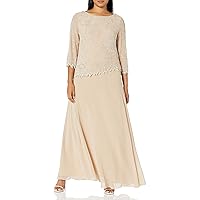 J Kara Plus Size Womens Scoop Neck Line with 3/4 Sleeve Beaded Top Long Dress