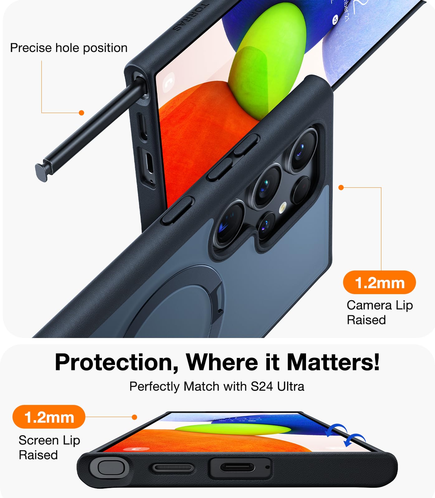 TORRAS Magnetic Ostand Ring Case with Stand Fit for Samsung Galaxy S24 Ultra Case [Fit for MagSafe & Wireless Charging] [Military Grade Drop Tested] Translucent Hard Back Soft Edge, 6.8 Inches, Black