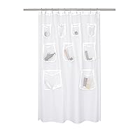 N&Y HOME Water Repellent Fabric Shower Curtain or Liner with 9 Mesh Pockets - White, 60x72 Inches