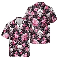 Colorful Ghostly Skull Flower Pattern Hawaiian Shirt S-5XL