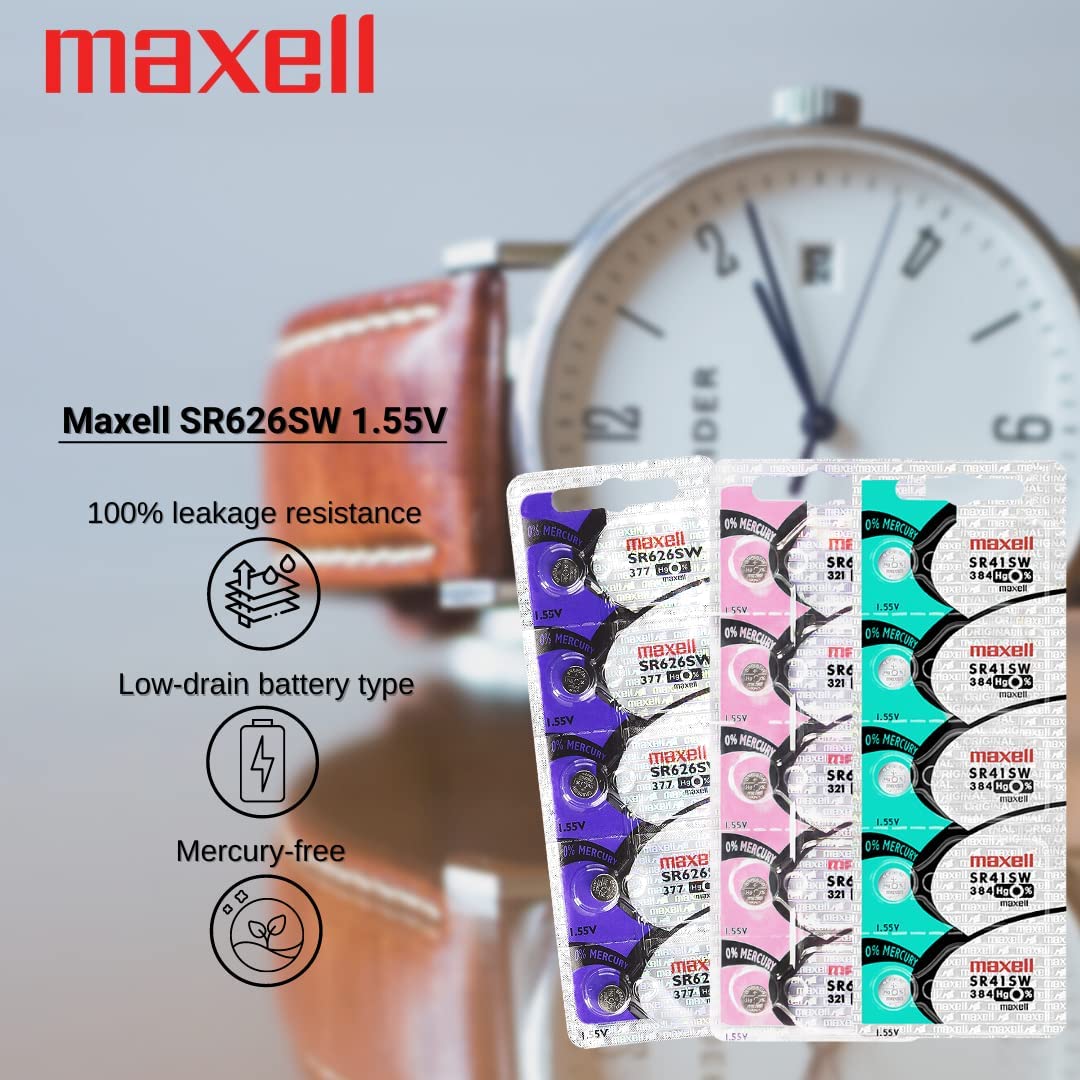 2 x MAXELL SR626SW 377 1.55v Silver Oxide Button Cell Watch Battery - Official Genuine Maxell