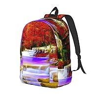 Canvas Backpack For Women Men Laptop Backpack Beautiful Waterfall Red Travel Daypack Lightweight Casual Backpack