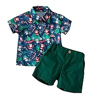 Baby Boy Clothes Pack Toddler Boys Christmas Short Sleeve Cartoon Santa Prints T Shirt Tops Little (Green, 18-24 Months)