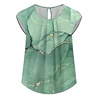 Womens Fashion Tops Peplum Tops for Women 2024 Summer Casual Fashion Print Bohemian Loose Fit with Short Sleeve Round Neck Shirts Green 4X-Large