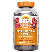 Sundown Magnesium Citrate Gummies, Supports Nerve, Bone & Muscle Health, Vegetarian, Raspberry Flavored, 60 Count