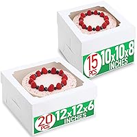 Cake Boxes 12x12x6 Inch 20 pcs 10x10x8 Inch 15 pcs with Window Bakery Dessert Box White Large Disposable Pie Boxes Package for Bake Goods Pastry Packaging Cheesecake