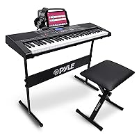 Pyle 61 Keys Digital Electronic Piano Keyboard with Bluetooth, Preset Selectable Tones, Digital LCD, Portable Musical Karaoke Electric Pianoforte, Includes Stand, Stool, Book Rack, and Headset