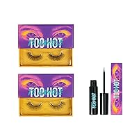 x2 pairs Too Hot To Handle Magnetic Eyelashes - Too Charming & Too Glamourous & Magnetic liquid eyeliner | Long magnetic Faux Mink magnetic eyelashes