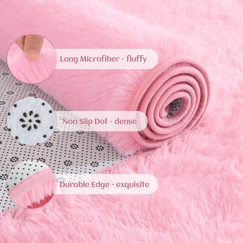 Mua YJ.GWL Soft Pink Rug for Girls Bedroom, Cute Fluffy Rug for ...