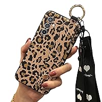for Samsung Galaxy A54 5G Case, Leopard Pattern Phone Case, TPU and Leather Case, Wrist Strap Band Kickstand Shockproof Protective Back Cover Case (Leopard)