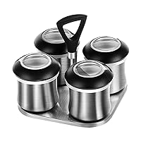 CHUNCIN - Spice Jars Set, 304 Stainless Steel Spice Jars Set, Spice Organiser with Jars, Salt and Pepper Pots, Storage Spice Tins Set for Salt Black Pepper,B