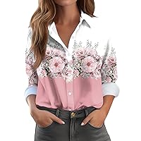 Casual Tops for Women,Long Sleeve Plus Size Floral Printed Shirts Button Trendy Outdoor Blouse 2024 T Shirt