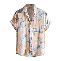Mens Fashion Shirt Short Sleeve Dress Shirts Wrinkle Free Print Shirt Casual Button Down Shirts