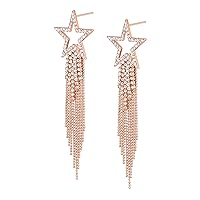 EVER FAITH Star Tassel Earrings for Women Girls, Rhinestone Crystal Long Waterfall Beaded Fringe Chandelier Dangle Drop Statement Earrings Wedding Party Jewelry