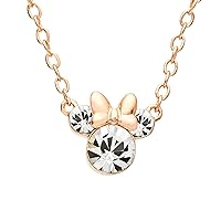 Minnie Mouse Crystal Birthstone Jewelry, Birth Month Pendant Necklace, Silver Plated
