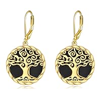 Black Onyx Earrings Sterling Silver Tree of Life Earrings 18K Gold Family Tree Dangle Earrings Jewelry Christmas Gifts for Women Teen Girls