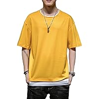 Men's Plain Fake Two Piece T-Shirts Round Neck Half Sleeve Tee Plus Size Loose Short Sleeve