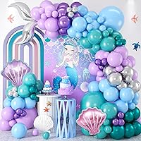 Mermaid Purple Aqua Blue Silver Balloon Garland Arch Kit 117pcs (Under the Sea)