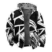 Mens Zip Up Hoodie Winter Fleece Lined Graphic Jacket Big And Tall Heated Cold Weather Coat Windproof Cool Casual Outwear