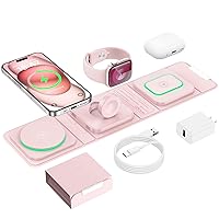 Wireless Charger for iPhone - 3 in 1 Charging Station for Apple Multiple Devices, Foldable Magnetic Mag-Safe Travel Charging Pad for iPhone 15 14 13 12 Pro Max Plus iwatch Watch & Airpods (Pink
