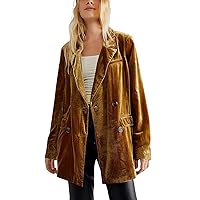 Women's Plus Size Jacket Fashion Casual Gold Velvet Button Pocket Jacket V-Neck Suit, S-2XL