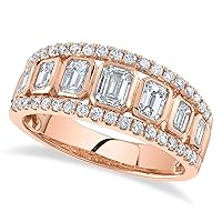 Allurez 14k Gold Diamond Emerald Cut Bezel Setting Wedding Ring Band in (1.55ct)