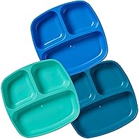 ECR4Kids ELR-18101-TRP My First Meal Pal Divided Plates – Stackable, BPA-Free Plastic Dishes, Dishwasher Safe, Portion Plate Set for Baby, Toddler and Child Feeding - 3-Pack, Tropical