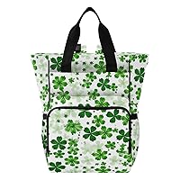Green Shamrocks Stpatrick White Diaper Bag Backpack for Baby Boy Girl Large Capacity Baby Changing Totes with Three Pockets Multifunction Baby Essentials for Playing Shopping Picnicking
