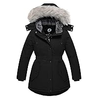 FARVALUE Girls' Long Winter Coats Warm Parka Lined Puffer Jacket Thicken Fleece Hooded Coat with Fur Collar for Girls
