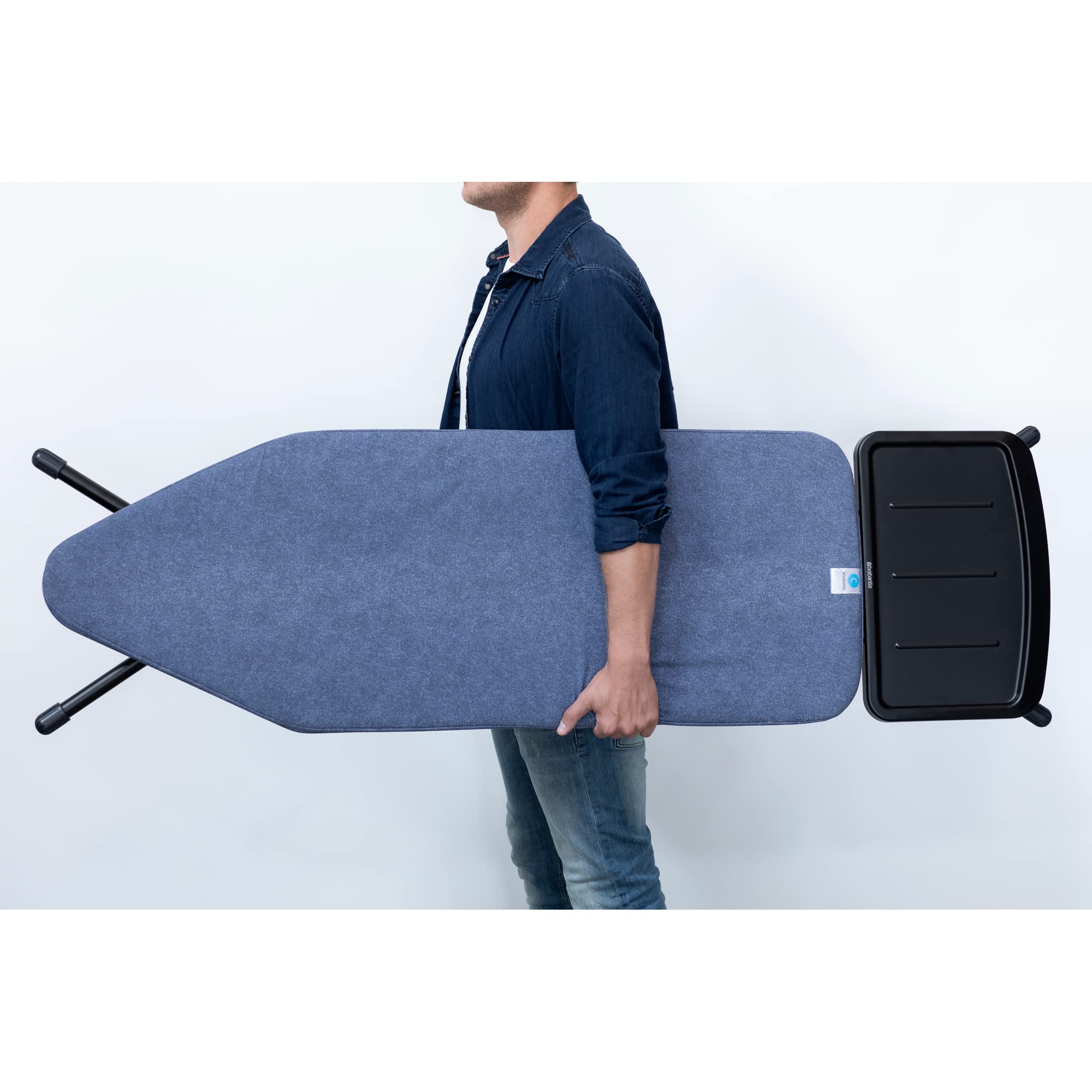 Brabantia - Ironing Board C - Extra Large Steam Iron Rest - Adjustable in Height - Non-Slip Rubber Feet - Cotton Cover with Foam Layer - Foldable XL Unit - Denim Blue - 49 x 18 inches