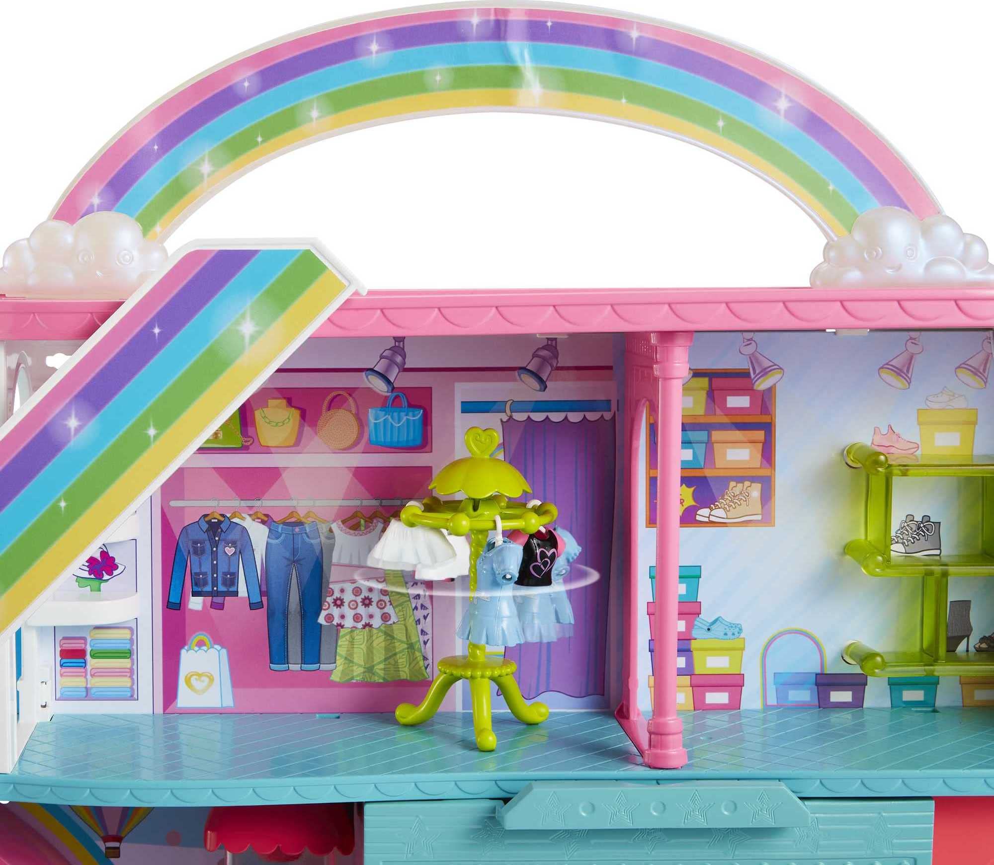 Polly Pocket Playset with 3-Inch Doll, 35+ Accessories, Sweet Adventures Rainbow Mall, 3 Floors, 9 Play Areas