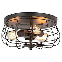 VONLUCE 15 Inch Industrial 3-Light Vintage Metal Cage Flush Mount Ceiling Light, Oil Rubbed Bronze Finish, Rustic Ceiling Lighting Fixture for Bedroom, Dining Room, Living Room, Farmhouse Lighting