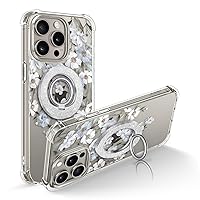 GVIEWIN Bundle - Compatible with iPhone 15 Pro Case Floral (Pear Blooms/White) + Magnetic Phone Ring Holder (Silver)